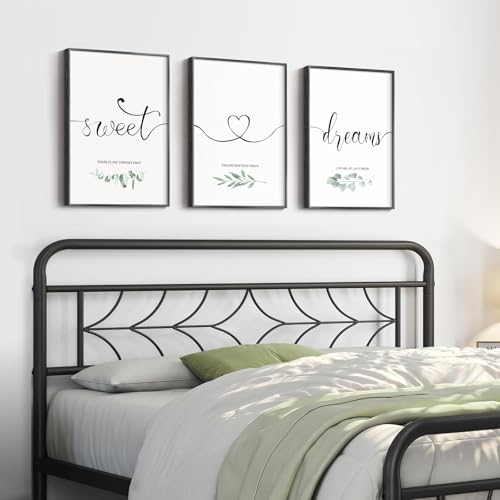 Framed 3 Piece Wall Art Bedroom, Sweet Dreams Signs Pictures Wall Decor Above Bed, Modern Minimalist Master Guest Room Wall Decor, Painting Print Script White Canvas Artwork for Walls, 12x16 Inch - color: Black and White