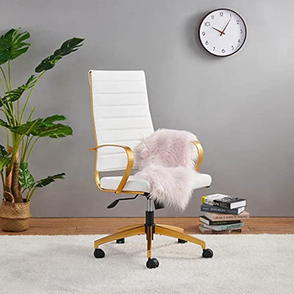 lux Modern Gold Office Desk Chairs Modern Office Desk Chair with Wheels and arms Ergo Chairs high Back Chair Computer Leather Modern Chair Leather Office Executive Chair (GD-White) - color: Gd-white