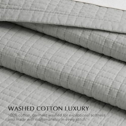 100% Cotton Modern Grid Stitch Quilt Set Queen Size, Drizzle Gray | Pre-Washed Cotton Coverlet Bedspread, Oversized Lightweight 3-Piece Bedding Set for All Season, with 2 Pillow Shams - color: Drizzle Gray, size: Full/Queen (96" X 94")
