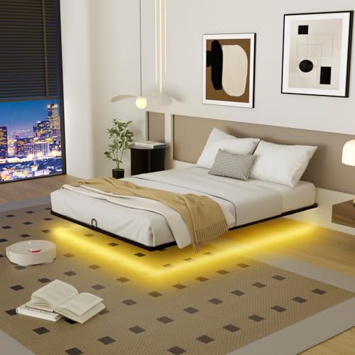 Full Size Floating Bed Frame with Smart LED Lights, Metal Platform Bed | Modern Metal Platform Floating Bed Full - Heavy Duty, Easy Assembly, No Box Spring Needed and Noise Free - size: Full