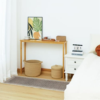 Bamboo Narrow Console Table, 39.4"(L) Wood Small Entryway Table, Accent Slim Hallway Tables, Thin Sofa Side Tables for Hallway, Living Room, Bedroom, Foyer, Burlywood - color: Burlywood