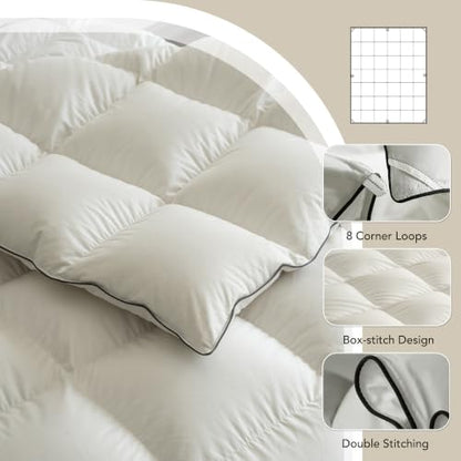Luxury White Goose Feathers Down Fiber Comforter Oversized King Size | Hotel Collection Duvet Insert 100% Cotton Cover Fabric,All Season Medium Warmth,High Fill Power,8 Corner Tabs,Hypoallergenic - size: Oversized King (120''x 98'')