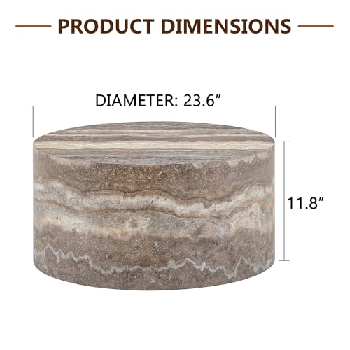 Round Coffee Table, 23.6" Modern Grey Faux Marble Drum Coffee Table, Round Accent Center Table for Living Room Apartment Small Spaces, No Assembly Required - color: 24'' Brown Grey, size: 24'' Round Coffee Table
