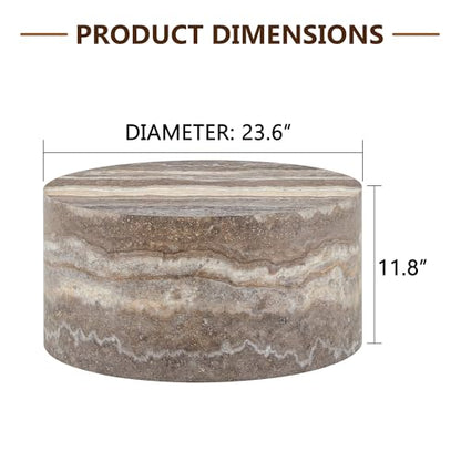 Round Coffee Table, 23.6" Modern Grey Faux Marble Drum Coffee Table, Round Accent Center Table for Living Room Apartment Small Spaces, No Assembly Required - color: 24'' Brown Grey, size: 24'' Round Coffee Table