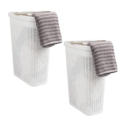 Mind Reader 40L Slim Laundry Hamper with Lid, Narrow Clothes Baskets, Set of 2, White - color: White, size: Set of 2
