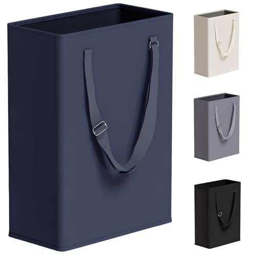 45L Slim Laundry Hamper with Adjustable Long Handles & Mesh Top, Navy | Small Laundry Baskets with Mesh Top, Narrow Dirty Clothes Hamper for Bedroom, Closet, and Bathroom - color: Navy, size: 45L