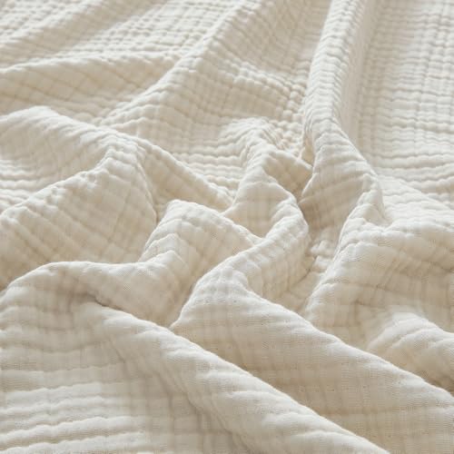 PHF 100% Cotton Muslin Throw Blanket 50" x 60", 4-Layer Lightweight and Breathable Blanket, Luxuriously Soft Gauze Throws for Couch Bed Sofa, Ideal Gift Choice, Oat Milk - color: Oat Milk, size: Throw(50"X60")