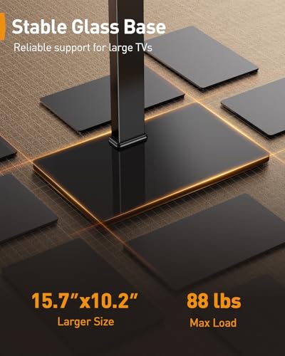 Perlegear Universal Swivel TV Stand with LED Lights for 30–70 inch TVs, Height Adjustable Table Top TV Stand with Tilt, Tempered Glass Base, Holds up to 88 lbs, Max VESA 400x400mm, PGTVS32B - size: 30-70 Inch