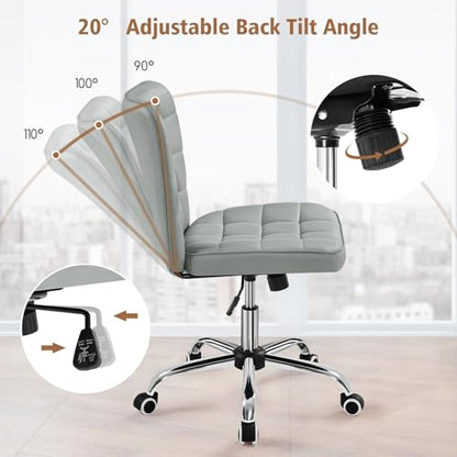 Yaheetech Light Gray Tufted Armless Desk Chair with Wheels, Faux Leather | Thick foam cushioned seat tilts back to relax, lifts 18-22 in, spins 360 degrees, holds 300 lb, and assembles with ease. - color: Light Gray