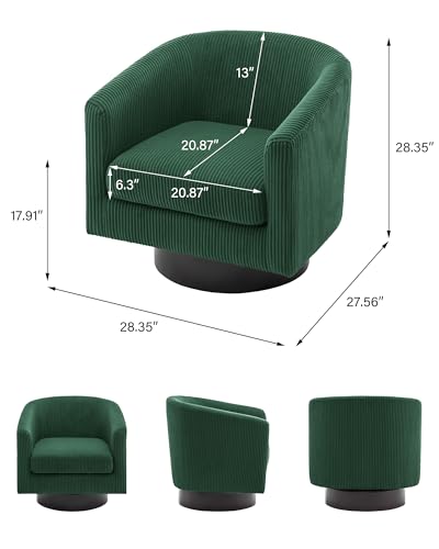 Swivel Barrel Accent Chair, Comfy Reading Armchair, Dark Green, Set of 1 | Club Chairs for Adults, Low-Back Design, Modern Round Style, Solid Wood Frame & Metal Swivel Base, For Living Room & Bedroom - color: Dark Green
