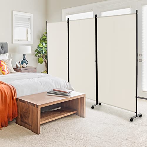 GOFLAME 3 Panel Folding Room Divider, 6FT Rolling Privacy Screen with Lockable Wheels, Portable Room Partition Screen, Freestanding Wall Divider and Separator for Home Office, White - color: White, size: 3-Panel