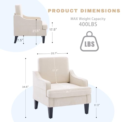 Accent Chair for Living Room,Mid-Century Arm Chair Fabric Living Room Chairs,Upholstered Reading Chair for Bedroom,Single Sofa Chair with Wood Legs for Apartment (Beige) - color: Beige