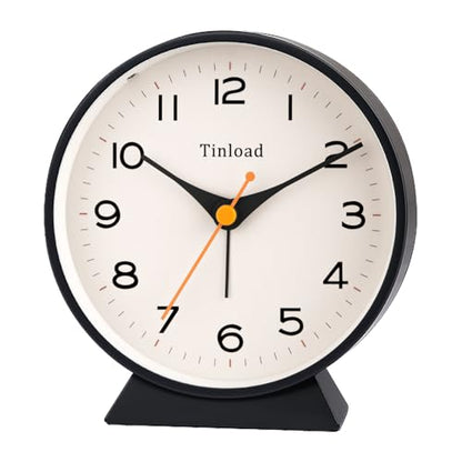 Tinload 4.5" Battery Operated Retro Analog Alarm Clock, Small Silent Bedside Desk Clock,Lighted on Demand, Battery Operated, Snooze, for Living Room, Bedroom, Bedside, Desk(Black) - color: Z-black
