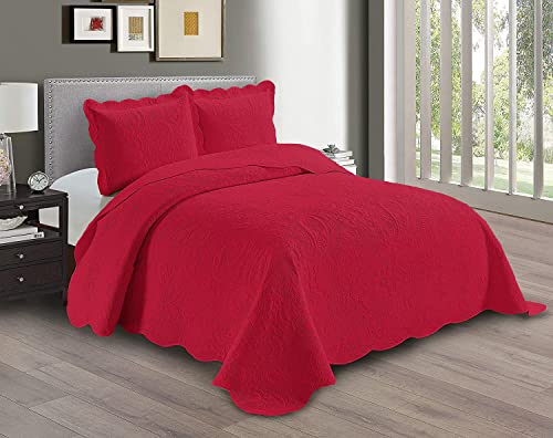Linen Plus Embossed Coverlet Bedspread Set Oversized Solid Red Full/Queen Bed Cover Bedding New # Dana - color: Red, size: Full/Queen
