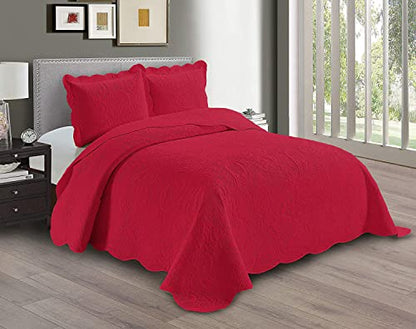 Linen Plus Embossed Coverlet Bedspread Set Oversized Solid Red Full/Queen Bed Cover Bedding New # Dana - color: Red, size: Full/Queen