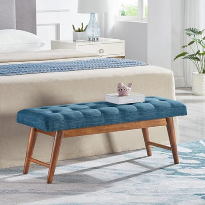 Amazon Basics Modern Haraden Upholstered Button-Tufted Bench, Blue, 16 x 44 x 17 in - color: Blue, style: Americana