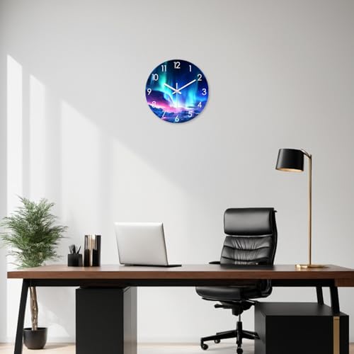 XNM Modern Teal Glass Wall Clocks Battery Operated 12 Inch | Round Aurora Wall Clocks for Living Room Bedroom Office Wall Clock Silent Non Ticking - color: Teal 2, size: 12 Inch