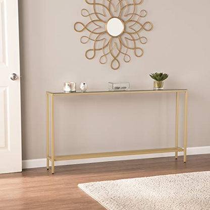 SEI Furniture Darrin Narrow Mirrored Top Console Table, 56", Metallic Gold - size: 56"