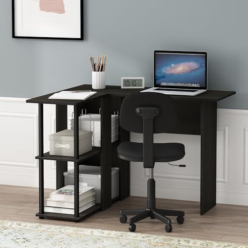 Furinno Abbott L-Shape Computer Desk with Bookshelf, Espresso/Black | Bookshelf, Computer Desk, Office Desk, for Home Office, Bedroom - color: Espresso/Black, style: Plastic Poles