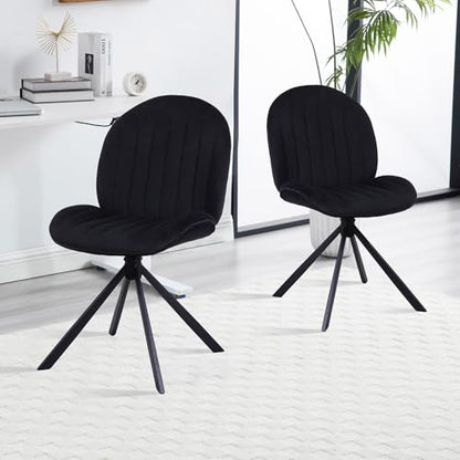 Velvet Swivel Office Chair No Wheels, Small Comfy Mid Century Armless Desk Chair, Cute Swivel Vanity Chair No Wheels for Small Spaces, Bedroom,Living Room,Home Office, Black - color: Black-velvet