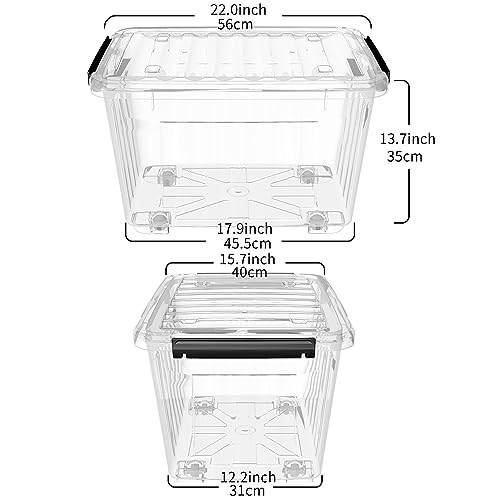 Cetomo 60Qt*4 Plastic Storage Bins, Storage Box, 4 Pack, Organizing Container with Wheels, Durable Lids and Secure Latching Buckles, Stackable and Nestable, Clear with Black Buckle - size: 55L*4