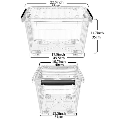 Cetomo 60Qt*4 Plastic Storage Bins, Storage Box, 4 Pack, Organizing Container with Wheels, Durable Lids and Secure Latching Buckles, Stackable and Nestable, Clear with Black Buckle - size: 55L*4