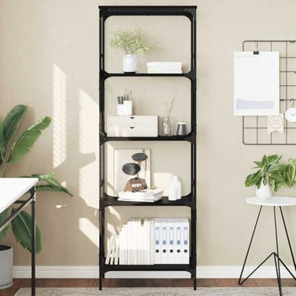 5-Tier Bookshelf Industrial Bookcase with Metal Frame, Tall Open Storage Display Shelving Unit for Living Room, Bedroom, Office, 23.2 x 13.8 x 67.3 Inches, Black - color: Black