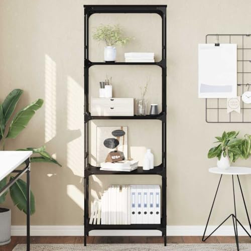 5-Tier Bookshelf Industrial Bookcase with Metal Frame, Tall Open Storage Display Shelving Unit for Living Room, Bedroom, Office, 23.2 x 13.8 x 67.3 Inches, Black - color: Black