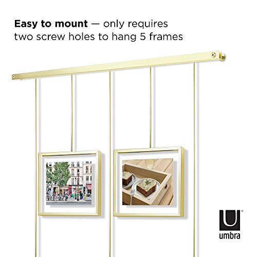 Umbra Exhibit Picture Frame Set, Adjustable Wall Mount, Set of 5, Brass | Steel construction, customizable layout, damage-free hanging, fits 4x6 and 5x7 photos, includes mounting hardware - size: Pack of 5