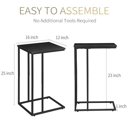 C Shaped Side Table Set of 2, Skinny Sofa Table for Sofa and Bed, Couch Tables That Slide Under, Small End Tables for Living Room, Bedroom or Small Spaces, Black - color: Black Table Top
