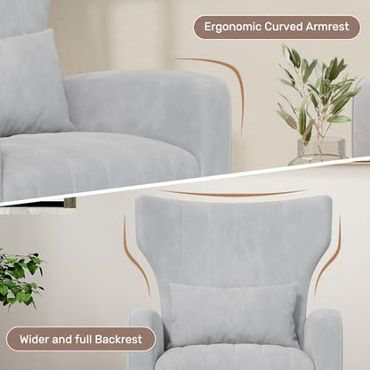 Nebuaegis Velvet Accent Chair Wingback for Living Room, High Back Arm Chair with Golden Legs Lumbar Pillow, Upholstered Single Sofa Bedroom Light Grey - color: Light Gray, size: Set of 1