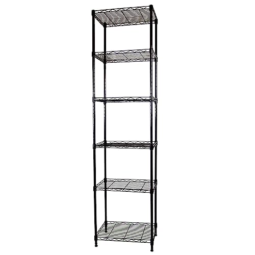 SUNLPH 6-Tier Wire Shelving Adjustable Shelves Unit Metal Storage Rack for Laundry Bathroom Kitchen Pantry Closet Organization (Black, 16.6" L x 11.4" W x 64.6" H)