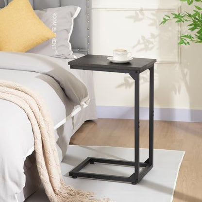 AMHANCIBLE C Shaped End Table Set of 2, Couch Side Table that Slide Under | TV Trays for Eating on Couch, Narrow Small Space Side Tables for Living Room Bedroom, Dark Grey - color: Dark Grey