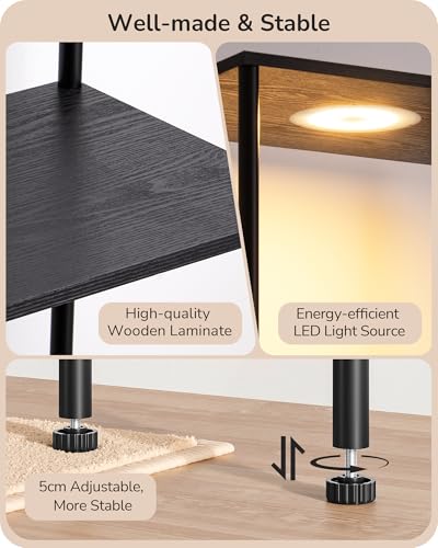 EDISHINE RGBW Floor Lamp with 5-Tier Display Shelf, 3 Modes Remote, Black | RGBW, Adjustable Brightness & Color Temperature, 3 Lighting Modes, Stable for Living Room, Bedroom, Study - color: Black