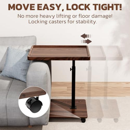 Large C-Shaped End Table, Swivel TV Tray, Couch Side Table Walnut | Adjustable Height 360° Swivel, Slide Under Sofa, Multi-Use Couch/Bed/Overbed Table, Small TV Dinner Tray For Couch Dining - color: Dark Walnut