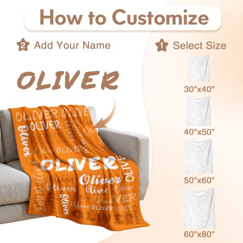 Personalized Blanket with Name, Custom Name Blanket Gifts for Kids Adults Boys Girls Teen, Soft Customized Fleece Flannel Throw for Bedroom Living Room, Birthday Christmas - color: Orange