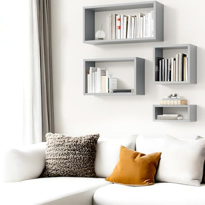 Wall Mount Shelf Set of 4, Floating Cube Shelves for Space Discovery Home and Commercial Use, Large Size Shelves Set, Grey - color: Grey, size: Set4