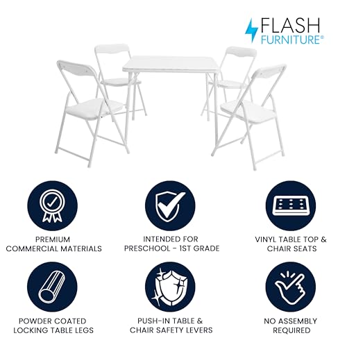 Flash Furniture Mindy Kids 5-Piece Folding Table and Chair Set, White | Daycare and Classroom, Children's Activity Table, Portable - color: White, size: 5 Piece Set