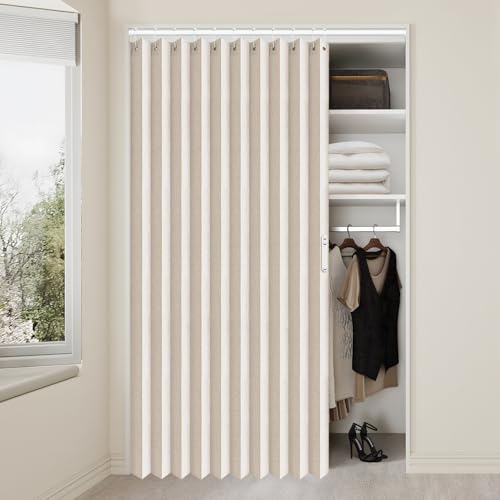Vatge Accordion Style Door Curtains for Doorways - Laundry Room Curtains for Doorway, Folding Accordion Doors for Closets with No Door, 1 Panel with Tieback, W52 x L78, Beige - color: Beige, size: 52"W x 78"L (Pack of 1)