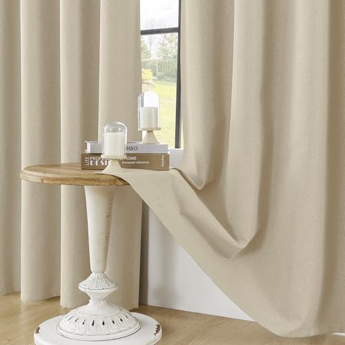 ChrisDowa Natural Blackout Curtains 45 Inches Long 2 Panels for Bedroom | Room Darkening,Light Blocking,Thermal Insulated,Faux Linen,Farmhouse,Grommet,Window Treatment,Drapes,Living Room,52x45 - color: Natural Linen, size: 52"W x 45"L (Pack of 2)