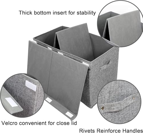 2 Pack Large Toy Box Storage with Lid, Collapsible Sturdy Toy Chest Storage | Toy Chest with Rivets Handles for Kids, Boys, Girls, Nursery, Playroom, Living Room, Bedroom, 25"x 13" x 16" (Linen Gray) - color: 2 Pack Large Grey