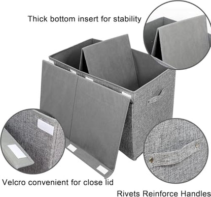 2 Pack Large Toy Box Storage with Lid, Collapsible Sturdy Toy Chest Storage | Toy Chest with Rivets Handles for Kids, Boys, Girls, Nursery, Playroom, Living Room, Bedroom, 25"x 13" x 16" (Linen Gray) - color: 2 Pack Large Grey