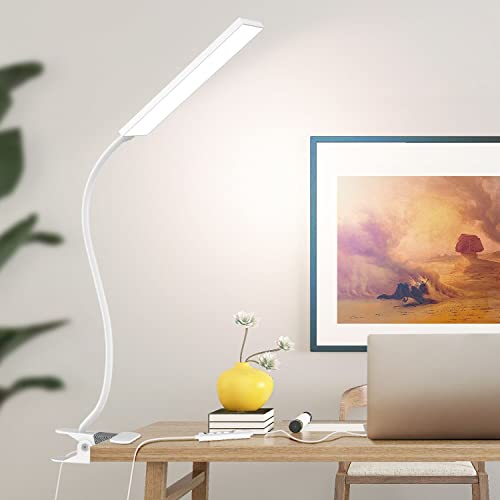 Vansuny Clip on LED Desk Lamp, Eye-Caring USB Reading Light for Home Office | 3 Color Modes,6 Brightness Levels,Adjustable Gooseneck,Sturdy Metal Clip,5W White,Fits Dorm Bed, Monitor Side & Narrow Spaces - color: White