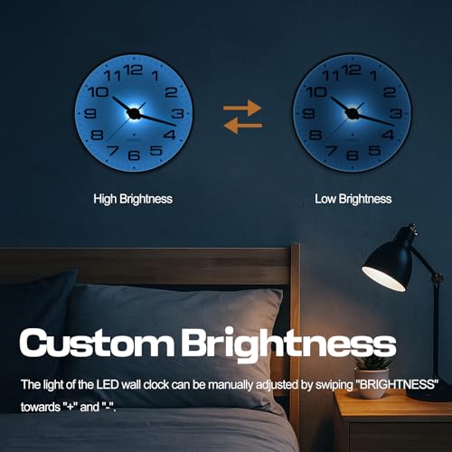 Night Light Wall Clocks Battery Operated, 10 Inch Silent Wall Clock for Bedroom Night Glow, Sound Control Luminous Wall Clocks for Living Room Decor, LED Wall Clock Modern for Kitchen Office - size: 10 Inch
