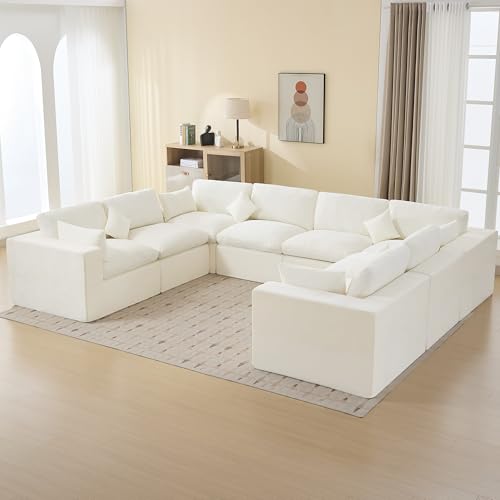 146''Cloud Boneless Sectional Couch, Modular Sectional Sofa Deep Seat, Oversized Upholstered Convertible Comfy 8 Seater Chenille Memory Foam Sofa U Shape Couches for Living Room, Beige - color: Beige, size: 146"/8 Seater