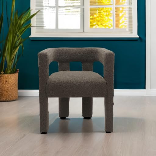 Meridian Furniture Athena Collection Modern | Contemporary Boucle Fabric Upholstered Accent | Dining Chair, 25" W x 21" D x 27" H, Brown - color: Brown