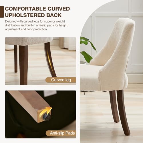 UVV Wooden Dining Chairs Set of 2, Mid Century Modern Fabric Upholstered Dining Room Chair Kitchen Chairs, Farmhouse Dinner Chair with Solid Wood Legs for Kitchen Dining Room, Beige - color: Beige, size: Set of 2