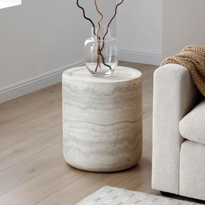 15.74" Round Faux Mable Side Table, End Coffee Table | Side Table, Concrete End Table, Travertine Accent Table, Living Room Furnitures, Mars Pattern, No Need Assembly - color: Mars,15.74,side Table