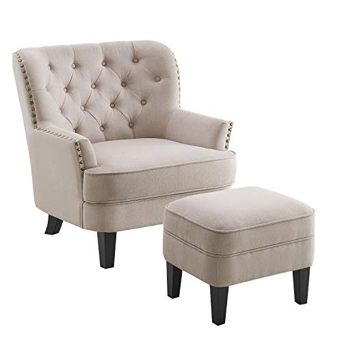 Rosevara Atlas Accent Chairs for Living Room Furniture Living Room Chairs Reading Chair for Room Arm Chairs for Living Room Comfy Chair for Bedroom Small Accent Chairs for Bedroom, Velvet Light Cream - color: Velvet Light Cream
