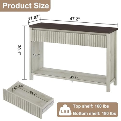 47In Entryway Table with Drawers, Sofa Tables with Storage | Console Tables for Entryway, Two-Tier Narrow Hallway Tables, Modern Fluted Panel, Walnut and Washed Grey Oak - color: Walnut and Washed Grey